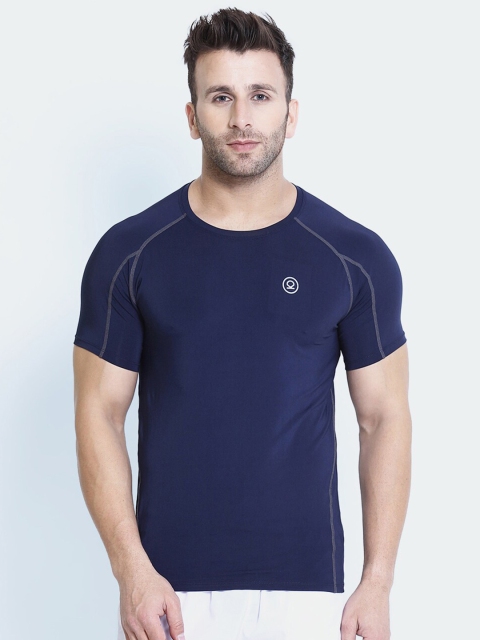 

Chkokko Men Navy Blue Drop-Shoulder Sleeves Training or Gym T-shirt