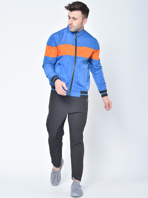 

Chkokko Men Blue & Black Solid Full Sleeve Zipper Sports Gym Track suit