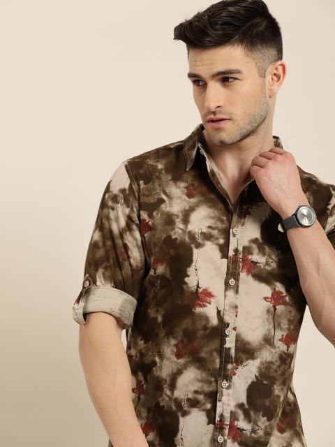 

Moda Rapido Men Off White Slim Fit Floral Printed Casual Shirt