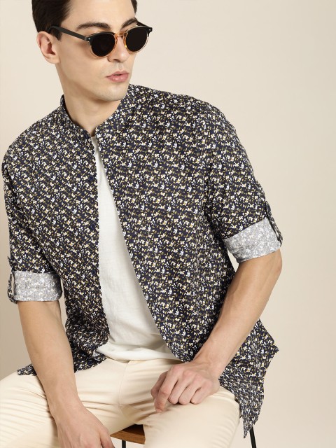 

Moda Rapido Men Black Slim Fit Floral Printed Opaque Casual Shirt