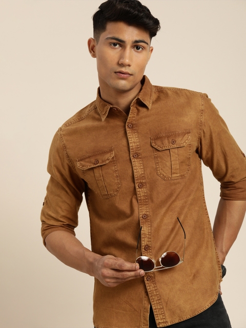 

Moda Rapido Men Brown Slim Fit Faded Pure Cotton Casual Shirt