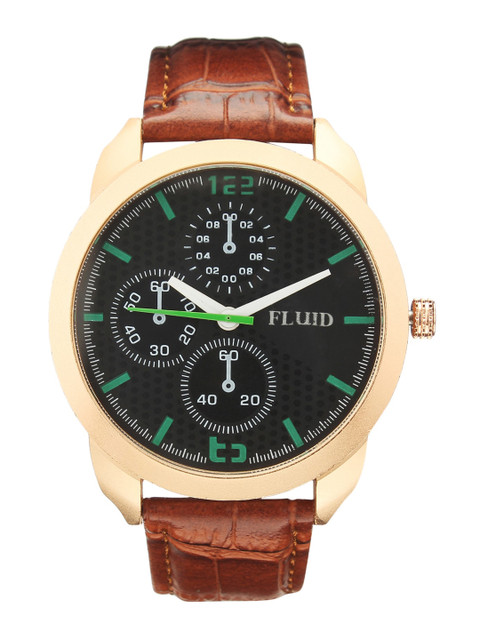 

FLUID Men Black Printed Dial & Brown Leather Straps Analogue Watch FL21-910-RG01