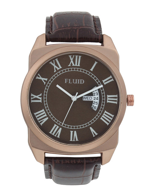 

FLUID Men Brown Dial & Brown Leather Textured Straps Analogue Watch