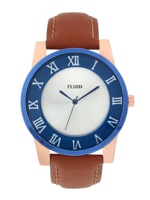 

FLUID Men Silver-Toned Printed Dial & Brown Leather Straps Analogue Watch FL21-714-SL01