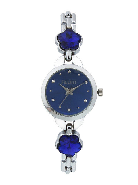 

FLUID Women Blue Embellished Dial & Silver Toned Bracelet Style Straps Analogue Watch
