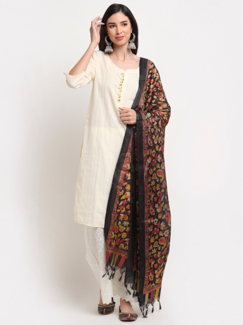 

TAG 7 Black & Yellow Paisley Printed Cotton Silk Dupatta