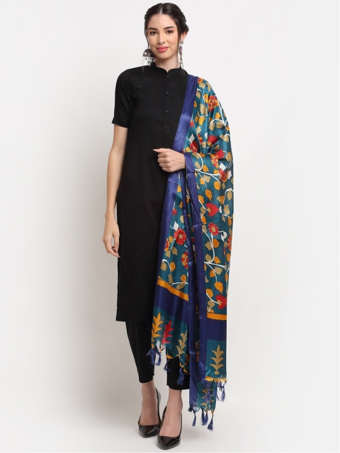 

TAG 7 Women Blue & Green Printed Cotton Silk Dupatta