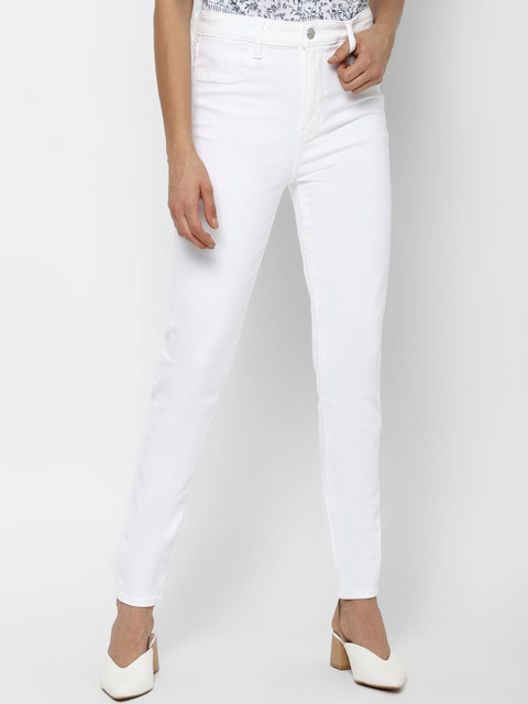 

AMERICAN EAGLE OUTFITTERS Women White Slim Fit High-Rise Jeans