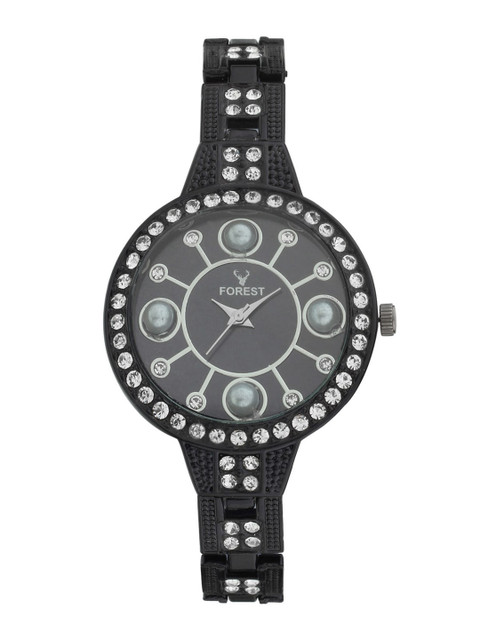 

Hobforestessentials Women Black Embellished Dial & Black Straps Analogue Watch FR21-237-BK