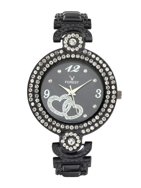 

Hobforestessentials Women Black Embellished Dial & Black Bracelet Style Straps Analogue Watch FR21-238-BK
