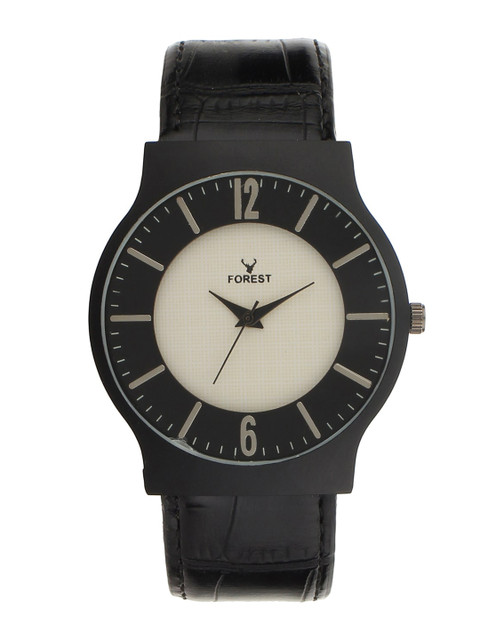 

Hobforestessentials Men White Dial & Black Leather Straps Analogue Watch FR21-282-BK1