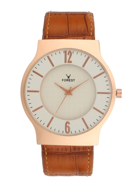 

Hobforestessentials Men White Dial & Brown Leather Textured Straps Analogue Watch FR21-282-WH