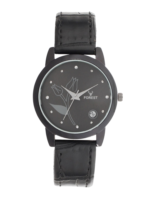 

Hobforestessentials Black Dial & Black Leather Textured Straps Analogue Watch FR21-283-BK