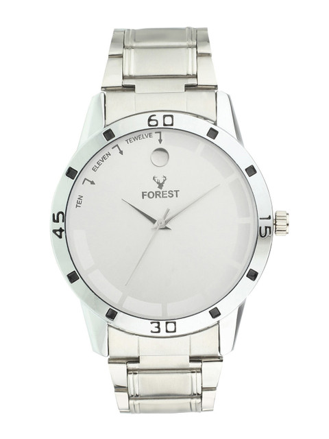 

Hobforestessentials Men White Dial & Silver Toned Bracelet Style Straps Analogue Watch