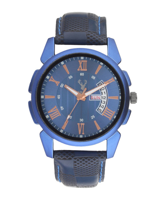 

Hobforestessentials Men Blue Dial & Blue Leather Straps Analogue Watch FR21-284-BL