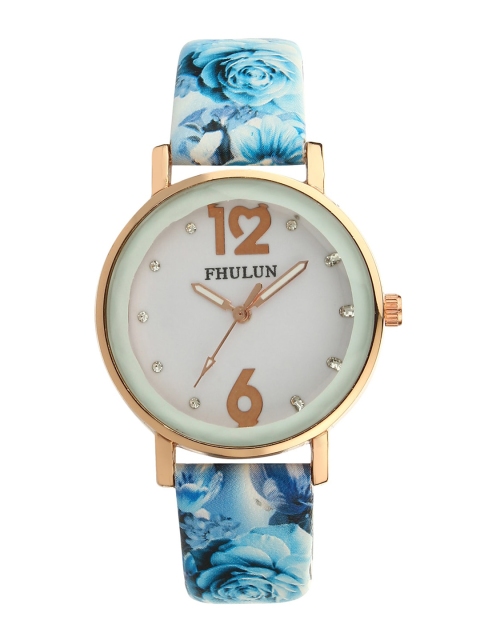 

Hobforestessentials Women White Embellished Dial & Blue Leather Straps Analogue Watch