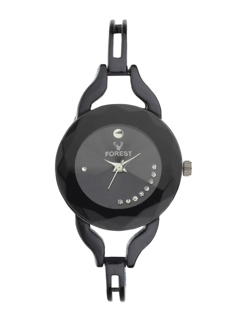 

Hobforestessentials Women Black Embellished Bracelet Style Analogue Watch FR21-220-BK