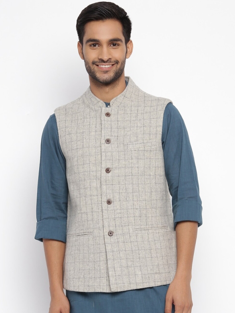 

Fabindia Men Grey Woven-Design Nehru Jacket