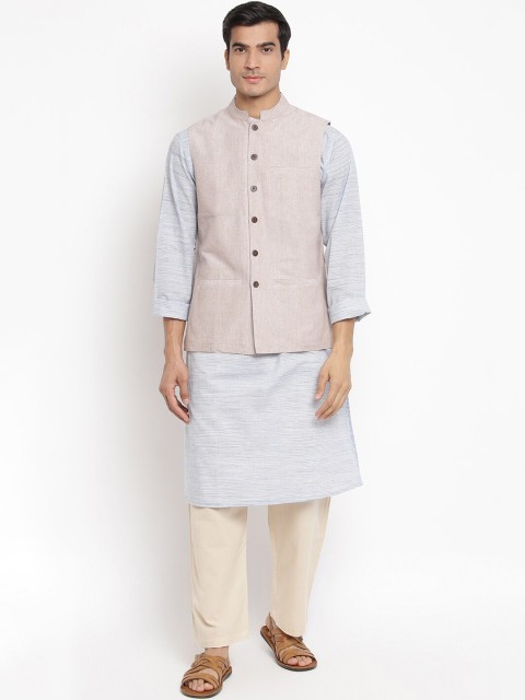 

Fabindia Men Beige Woven Design Pure Cotton Nehru Jacket