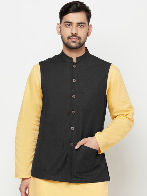

Fabindia Men Black Slim Fit Solid Pure Cotton Nehru Jacket