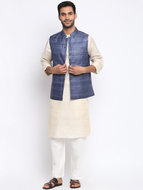 

Fabindia Men Blue Slim Fit Pure Silk Nehru Jacket