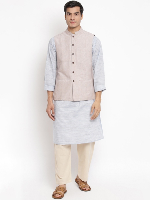 

Fabindia Men Beige Woven Design Pure Cotton Nehru Jacket