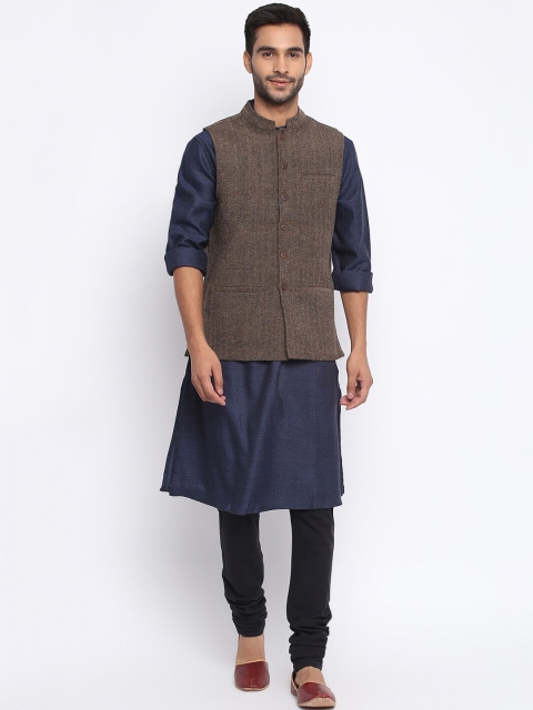 

Fabindia Men Brown Solid Woven Nehru Jacket