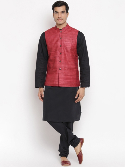 

Fabindia Men Coral Red Solid Woven Nehru Jacket