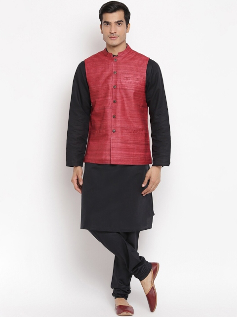 

Fabindia Men Red Solid Woven Pure Silk Nehru Jacket