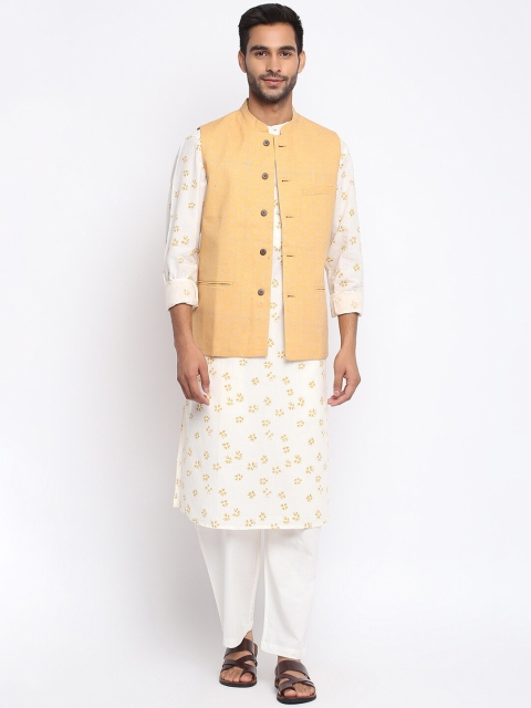 

Fabindia Men Yellow Solid Pure Cotton Woven Nehru Jacket