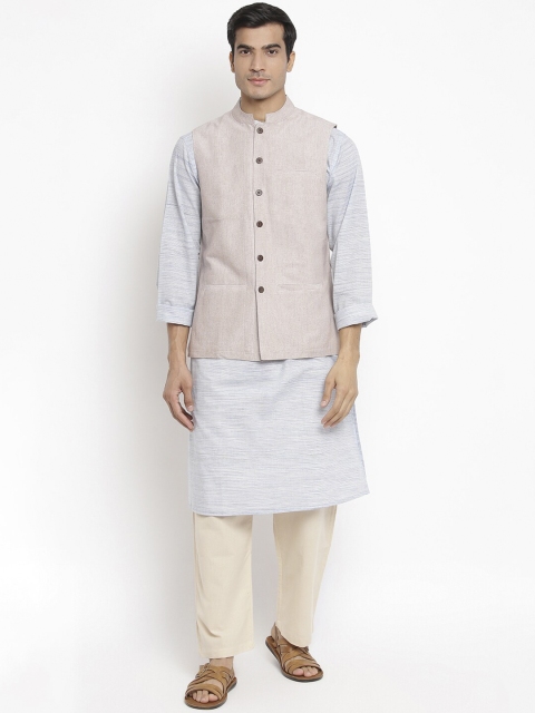 

Fabindia Men Beige Solid Pure Cotton Woven Nehru Jacket