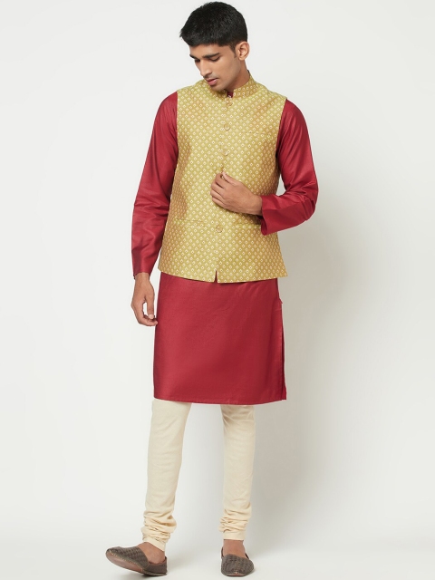 

Fabindia Men Green & White Printed Woven Nehru Jacket