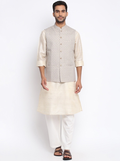 

Fabindia Men Beige Printed Woven Nehru Jacket