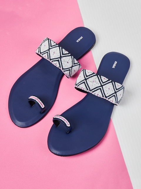 

max Women Navy Blue & White Beads Embellished One Toe Flats