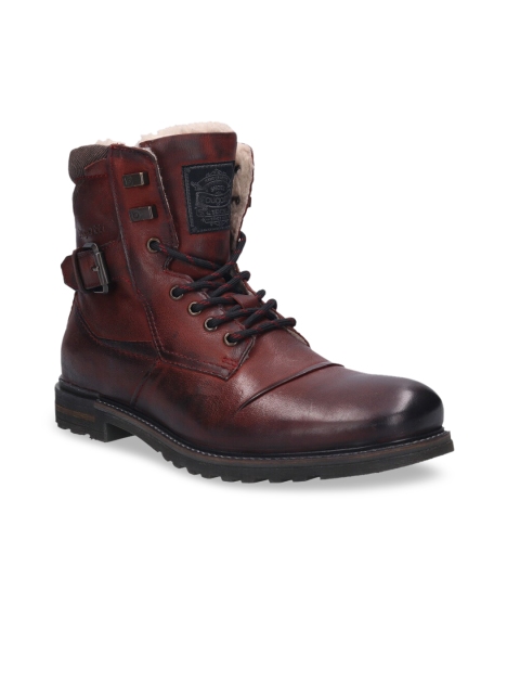 

Bugatti Men Maroon Leather High-Top Flat Boots