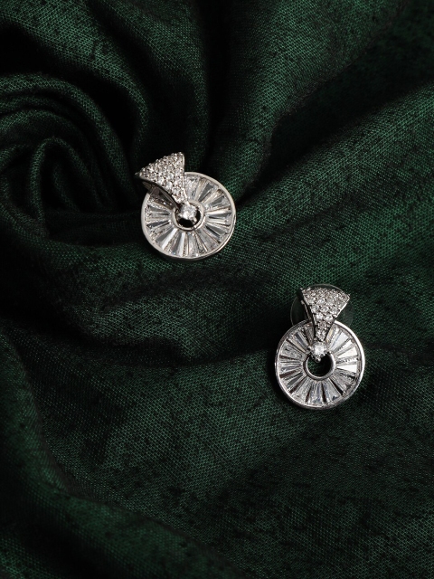 

ZINU Rhodium Plated Silver-Toned Contemporary Studs Earrings