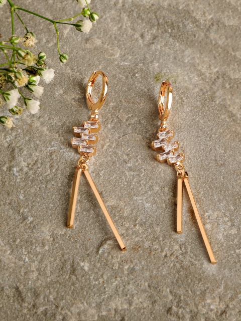 

ZINU Rose Gold-Plated CZ-Studded Contemporary Drop Earrings