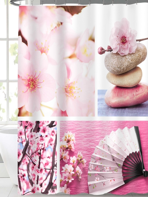 

Lushomes White & Pink Digital Printed Waterproof Shower Curtain With 12 Eyelets & Hooks
