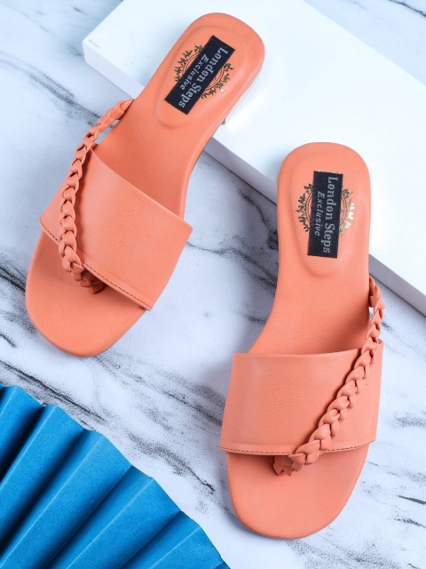 

LONDON STEPS Women Orange Open Toe Flats with Bows