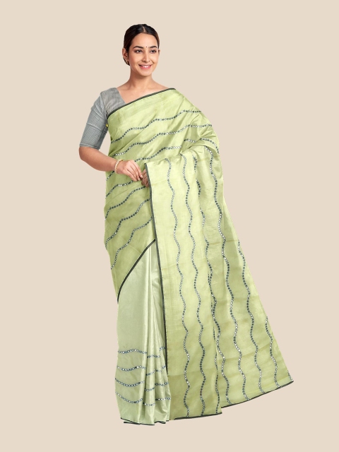 

Kalamandir Lime Green & Grey Embellished Silk Blend Saree