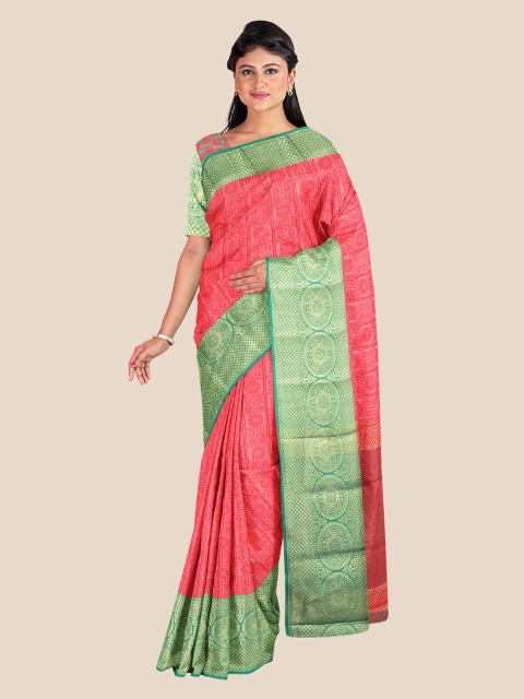 

Kalamandir Red & Green Ethnic Motifs Silk Blend Banarasi Saree