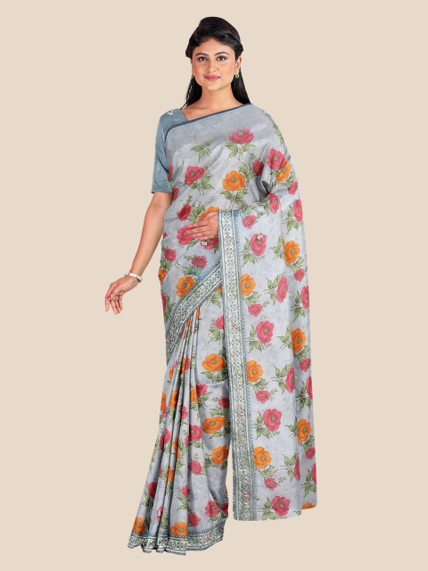 

Kalamandir Grey & Pink Floral Saree