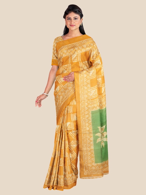 

Kalamandir Yellow & Blue Floral Printed Banarasi Saree