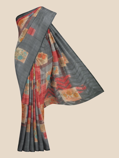 

Kalamandir Grey & Red Floral Printed Saree