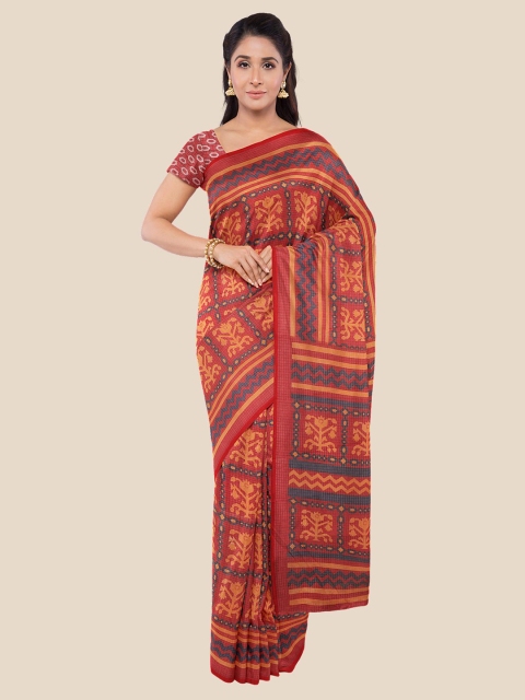 

Kalamandir Red & Yellow Ethnic Motifs Printed Silk Blend Saree