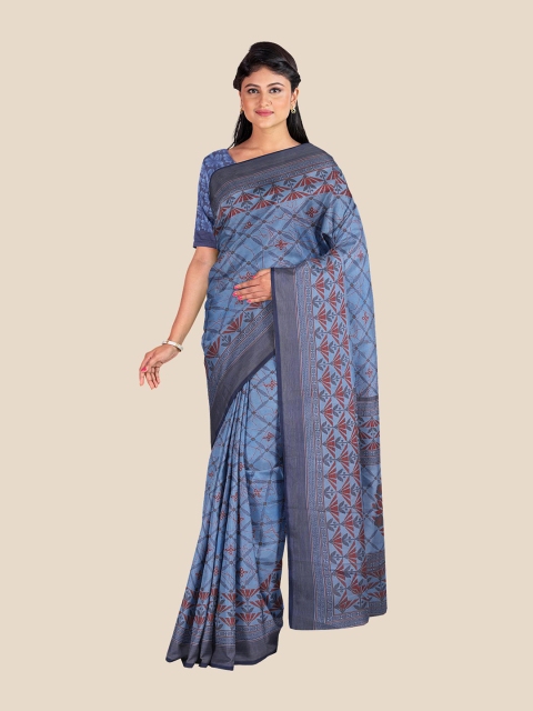

Kalamandir Blue & Maroon Floral Printed Saree