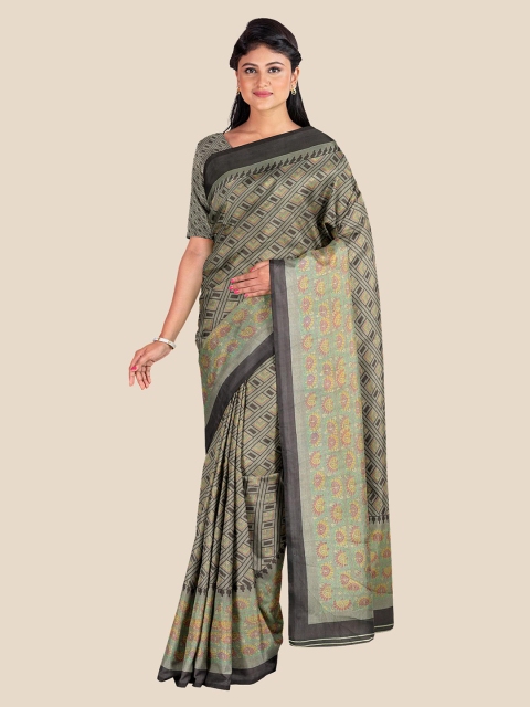 

Kalamandir Grey & Brown Geometric Printed Silk Blend Saree