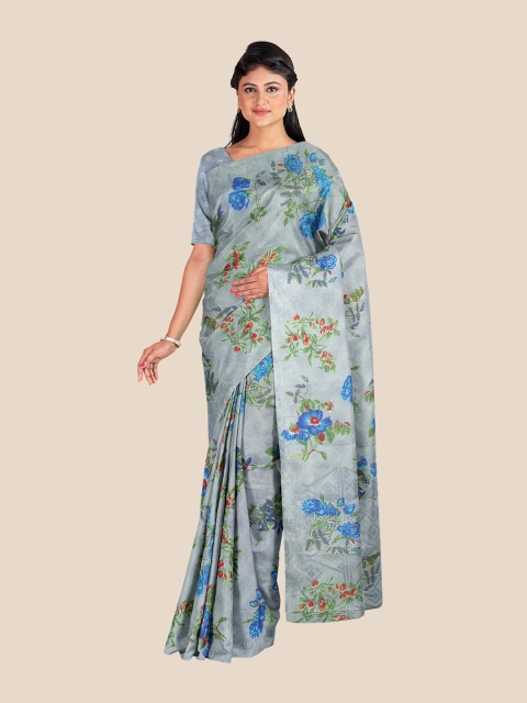 

Kalamandir Grey & Blue Floral Printed Silk Blend Saree