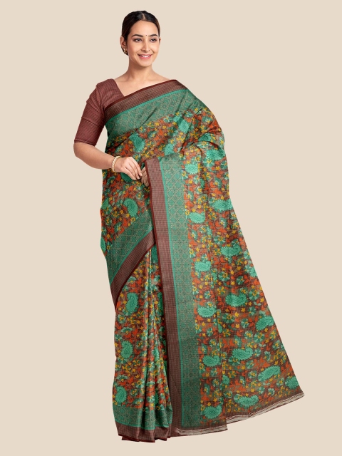 

Kalamandir Sea Green & Orange Ethnic Motifs Silk Blend Saree