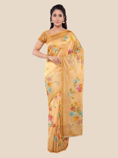 

Kalamandir Orange & Blue Floral Silk Blend Saree